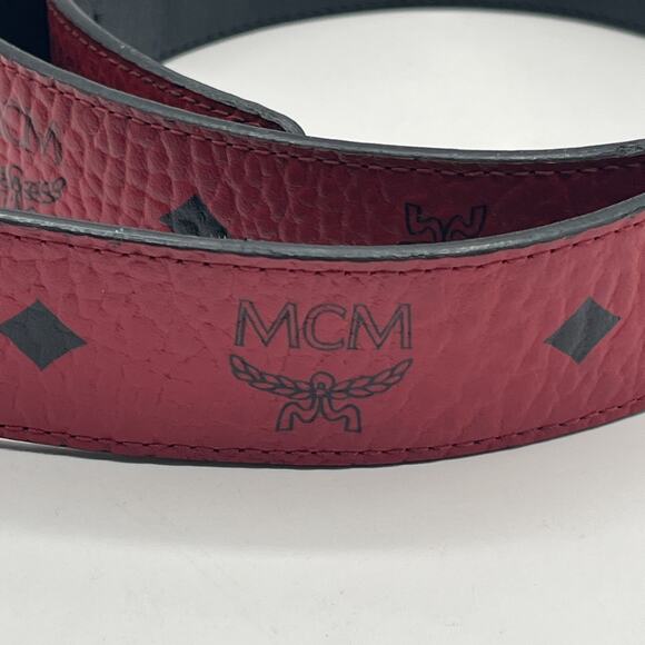 MCM Claus Red Visetos 24k Rolled Gold Buckle Belt Logo On Leather AS IS DAMAGED - Picture 10 of 16